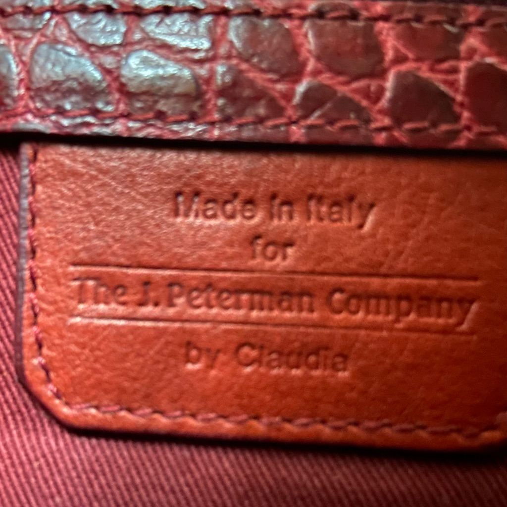 J Peterman By Claudia Leather Burgundy Red Croc Embossed Womens Shoulder Satchel — image 8 of 8